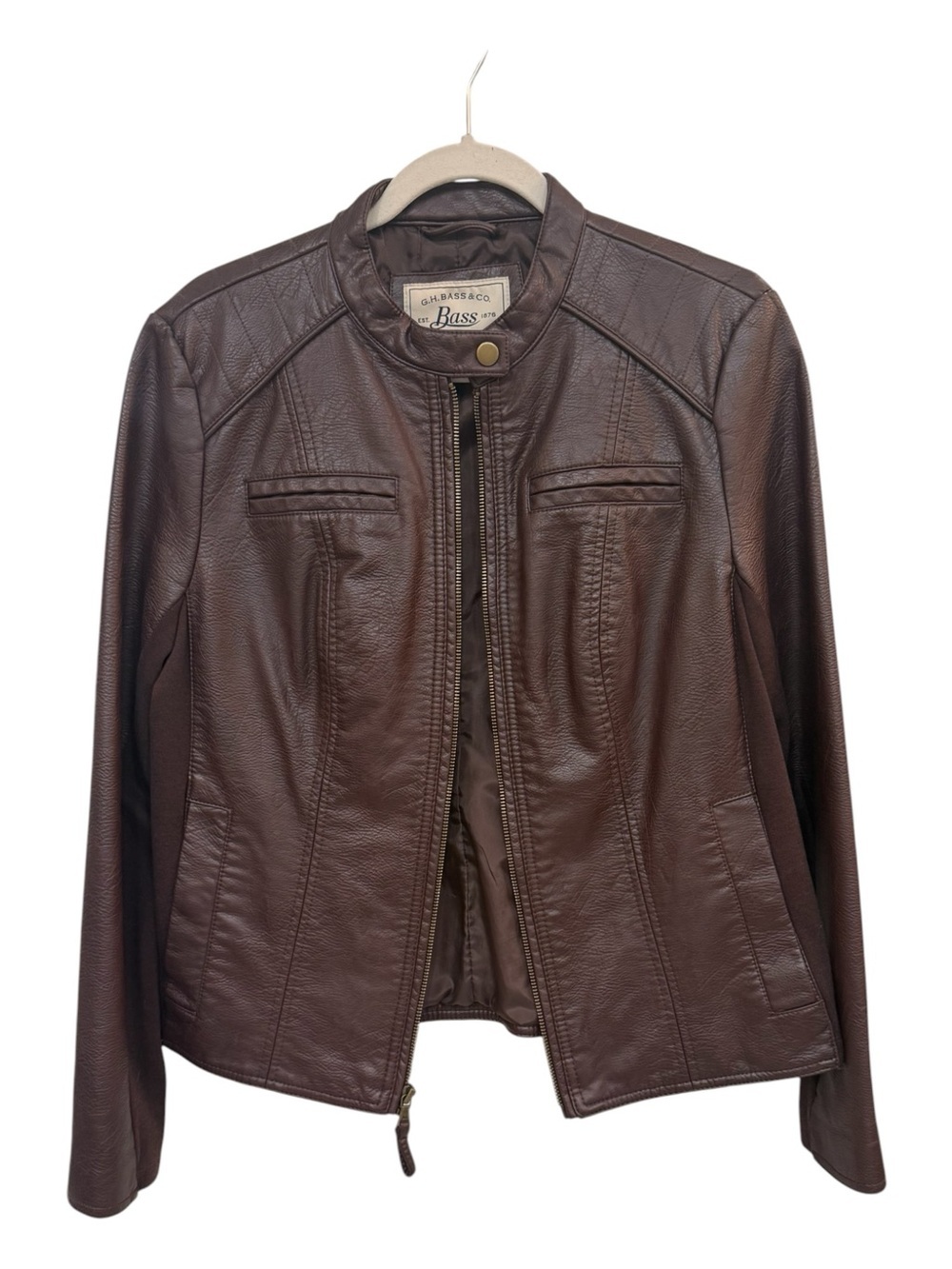 Bass Faux Leather Moto Jacket Biker Jacket Size L